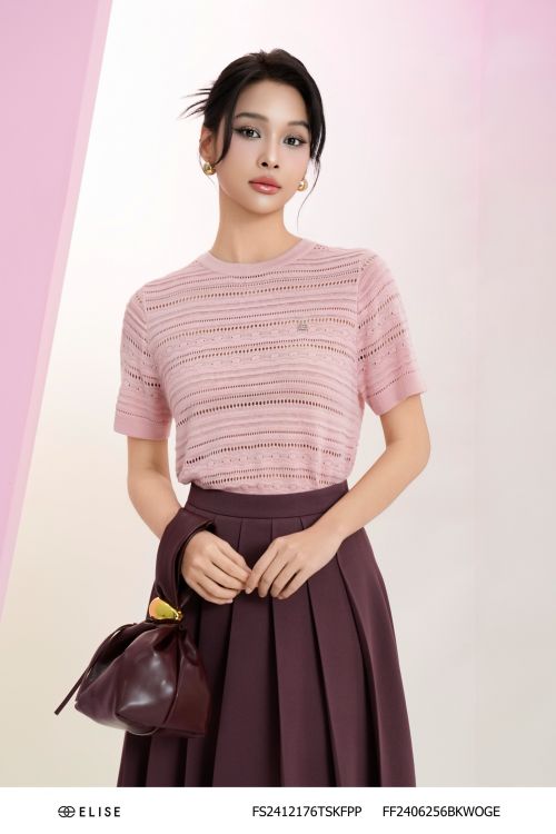 ÁO MONGTOGHI HỒNG CỔ TRÒN KẺ NGANG