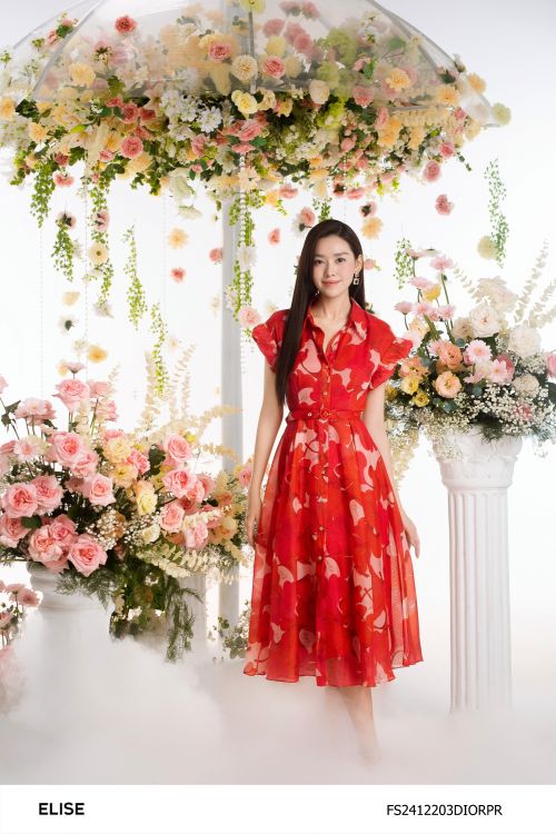ĐẦM TƠ HOA GINKGO ĐỎ TAY NHÚN PHỒNG