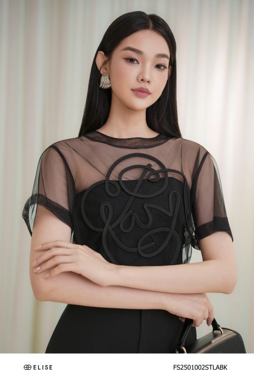 SET ÁO LƯỚI ĐEN ĐÍNH DÂY CHỮ PARIS