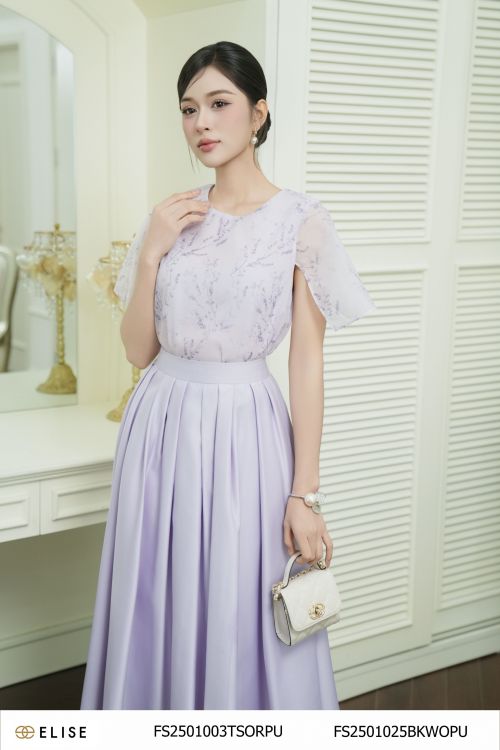 ÁO TƠ TÍM HOA LAVENDER VẠT CỔ SAU