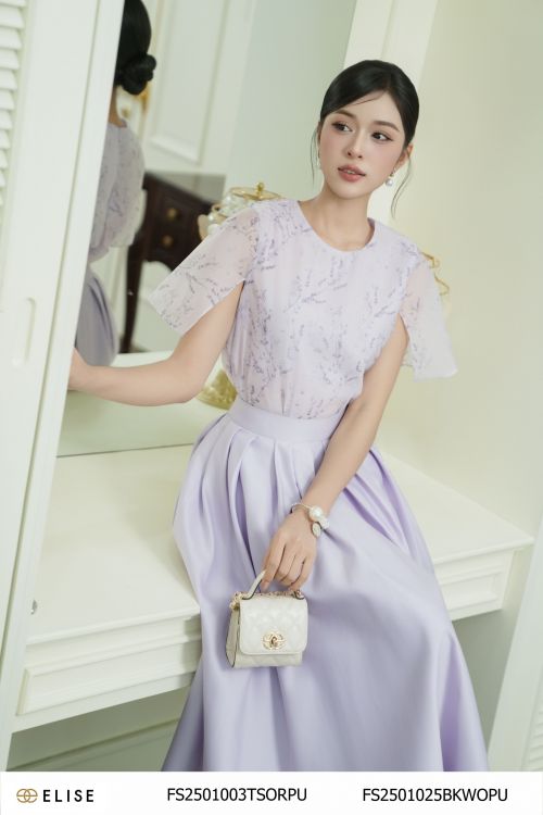 ÁO TƠ TÍM HOA LAVENDER VẠT CỔ SAU
