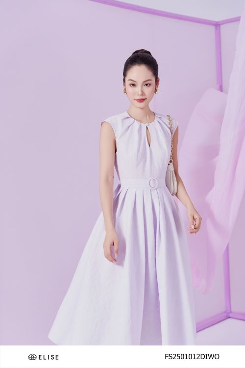 ĐẦM XỐP HOA TÍM NHẠT XẾP LY CỔ