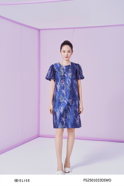 ĐẦM SUÔNG TAFTA ÓNG LAVENDER TAY TƠ BỒNG