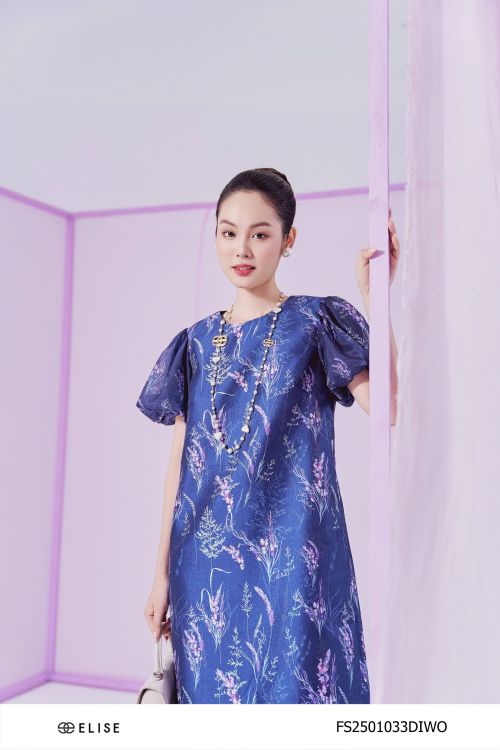 ĐẦM SUÔNG TAFTA ÓNG LAVENDER TAY TƠ BỒNG