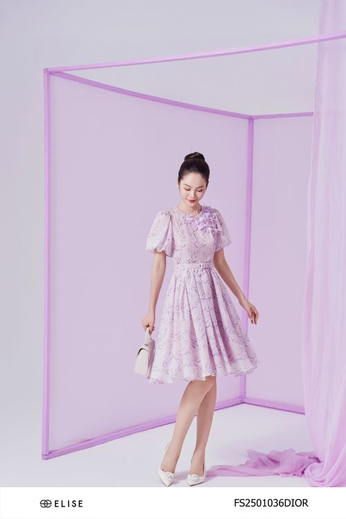 ĐẦM TƠ TÍM LAVENDER ĐÍNH HOA