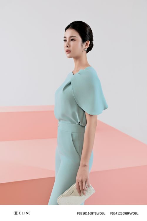 ÁO XANH NGỌC CỔ LỆCH VẠT NHÚN