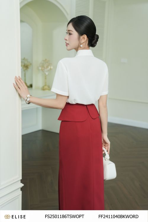 JUPE ĐỎ XẺ BÊN CẠP PEPLUM
