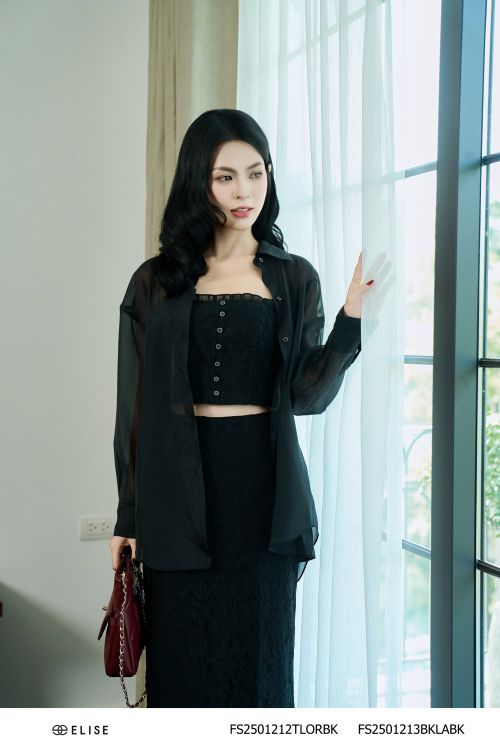 JUPE REN HOA ĐEN TỈA CHÂN