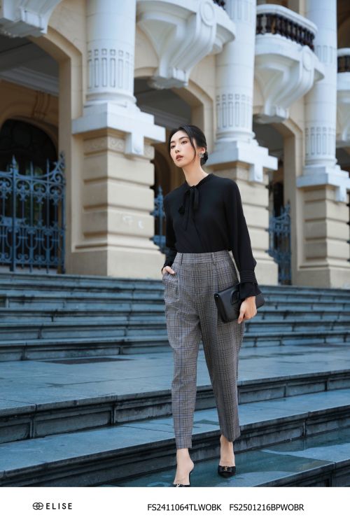 QUẦN BAGGY KẺ Ô NÂU TÚI CHÉO