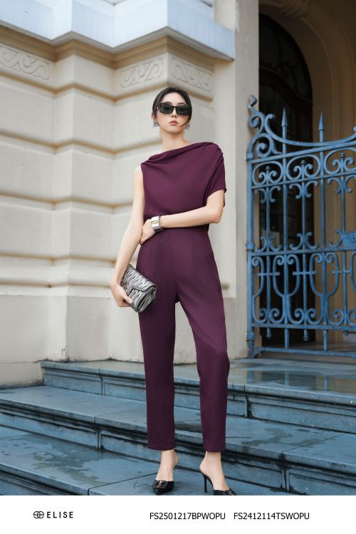 QUẦN BAGGY SỢI TÍM MẬN CẠP LIỀN TRẦN CHỈ