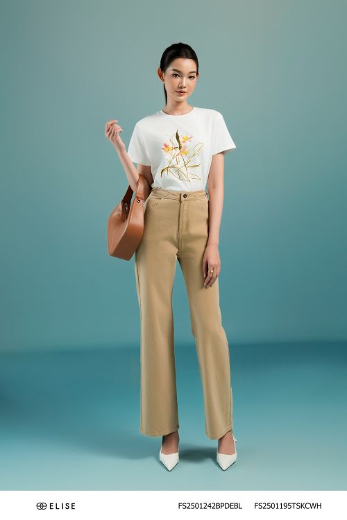 QUẦN JEANS SUÔNG MÓC TRANG TRÍ CẠP