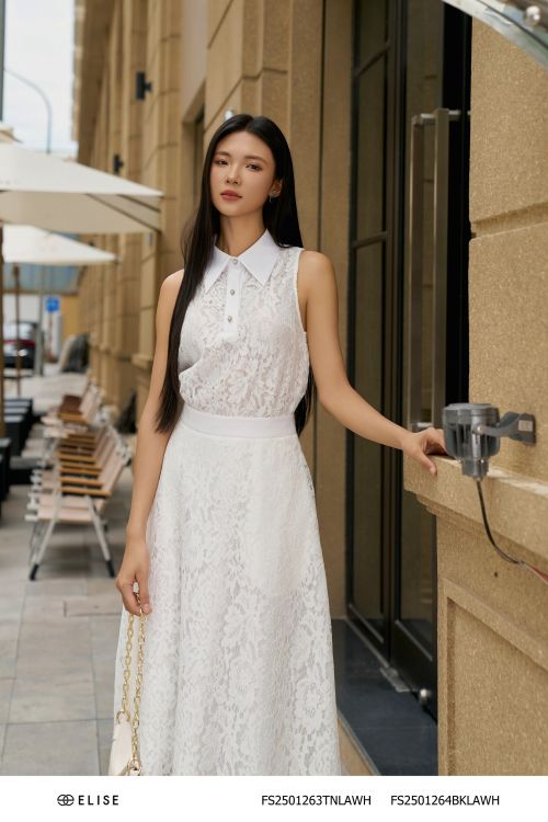 ÁO REN HOA TRẮNG SÁT NÁCH PHỐI CỔ
