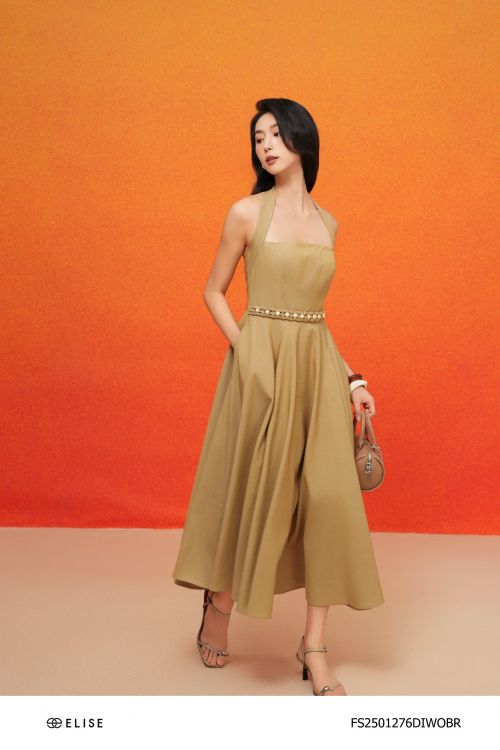 ĐẦM BE NÂU CÚP NGỰC DÂY CHÉO