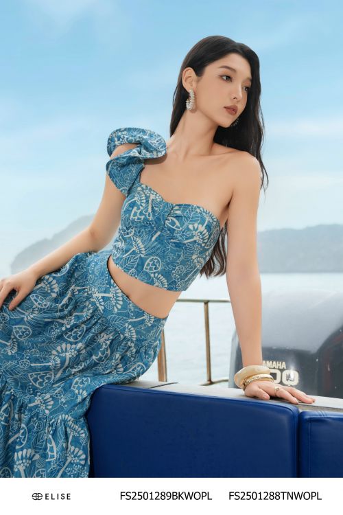ÁO CÚP NGỰC BÈO VAI ĐŨI XANH DƯƠNG HT BIỂN