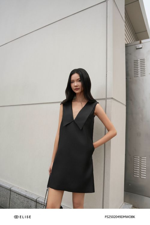 ĐẦM SUÔNG SN TAFTA LỤA ĐEN PHỐI CỔ