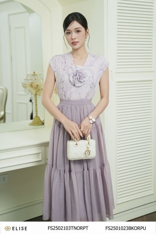 SM HOA LAVENDER CỔ V HOA NGỰC