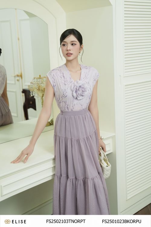 SM HOA LAVENDER CỔ V HOA NGỰC