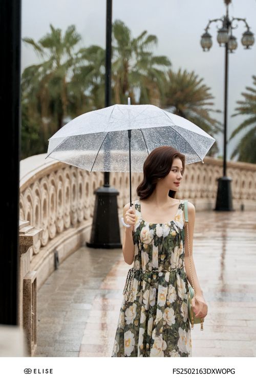 ĐẦM XANH HOA TRẮNG XẾP LY CỔ DÂY TẾT