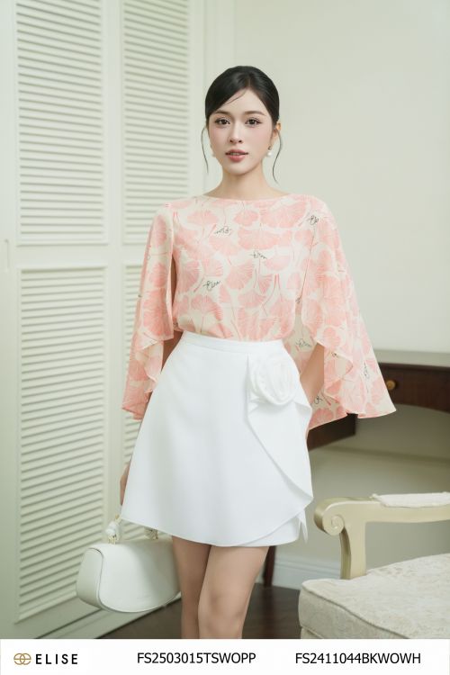 SM CHIFFON HOA GINKGO HỒNG TAY KATE