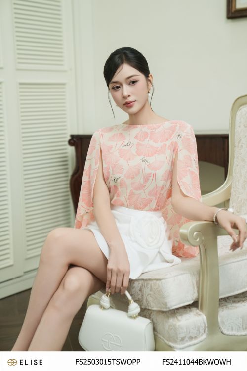 SM CHIFFON HOA GINKGO HỒNG TAY KATE