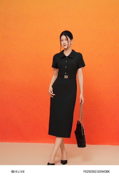 ĐẦM BÚT CHÌ ĐEN CỔ ĐỨC ĐAI EO