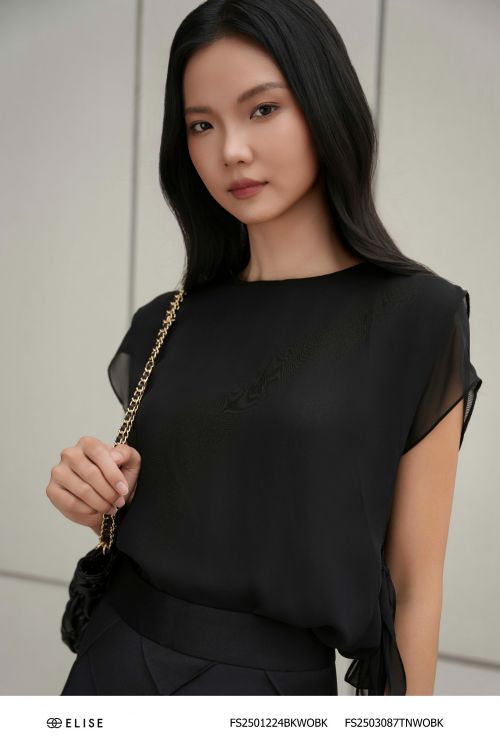 ÁO CHIFFON ĐEN BUỘC DÂY EO