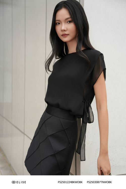 ÁO CHIFFON ĐEN BUỘC DÂY EO