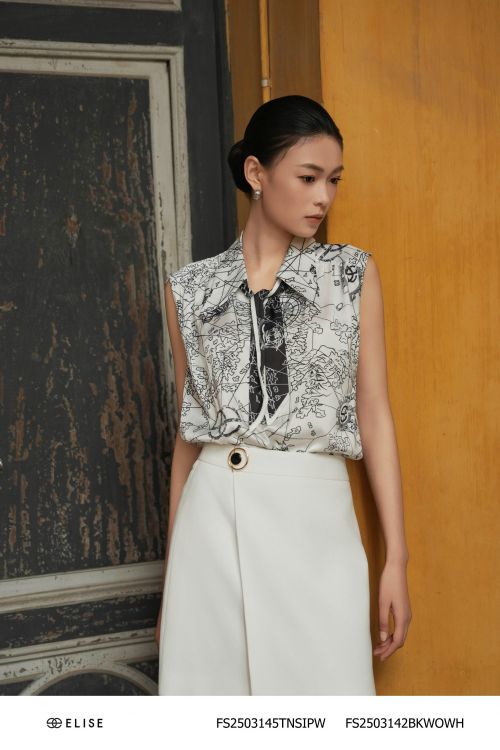 ÁO LỤA TRẮNG HT ĐEN KÈM DÂY CỔ