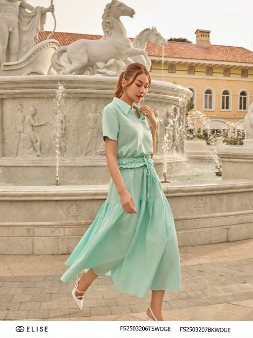CV LINEN XANH BẠC HÀ XẾP NHÚN 2 TẦNG
