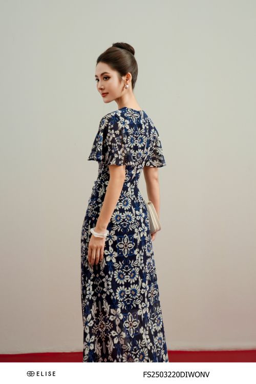 ĐẦM CHIFFON HT TÍM THAN XẾP NHÚN EO