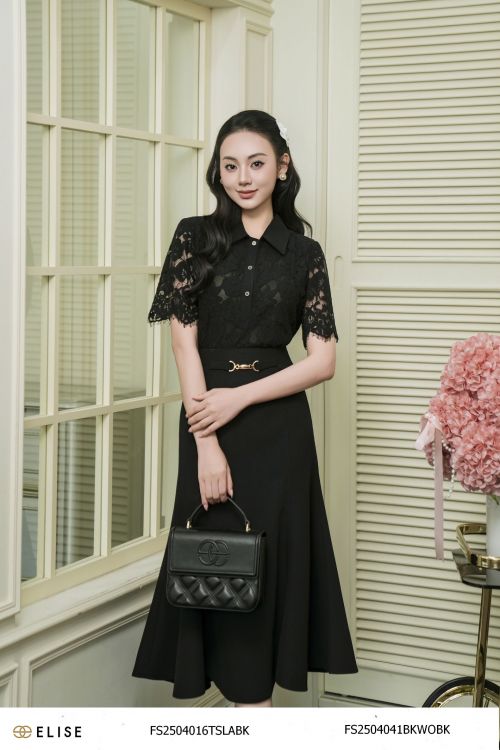 ÁO REN ĐEN TỈA CHÂN PHỐI CỔ