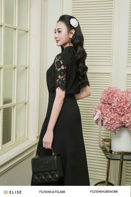 ÁO REN ĐEN TỈA CHÂN PHỐI CỔ