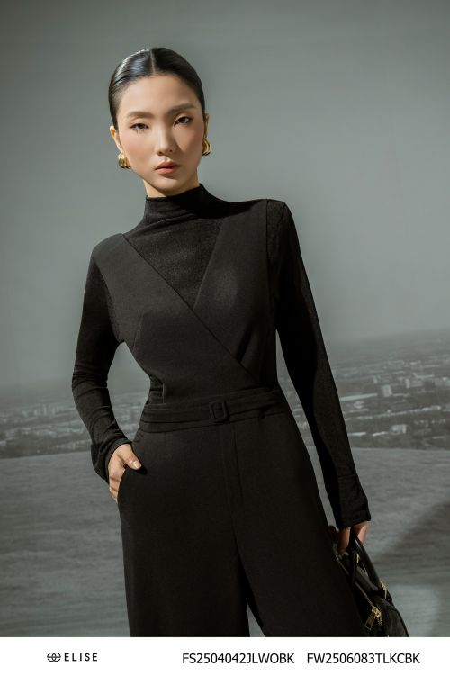 JUMPSUIT ĐEN DÀI PHỐI ĐAI EO
