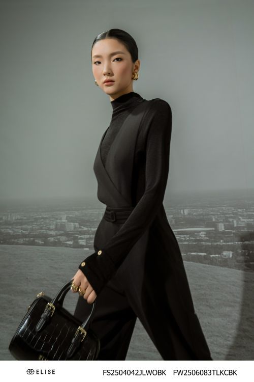 JUMPSUIT ĐEN DÀI PHỐI ĐAI EO