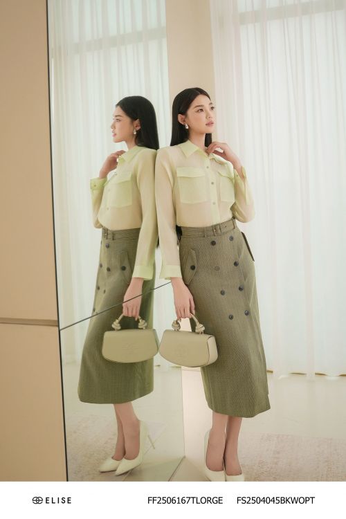 JUPE KẺ Ô NHỎ XẾP TÀ PHỐI ĐAI EO
