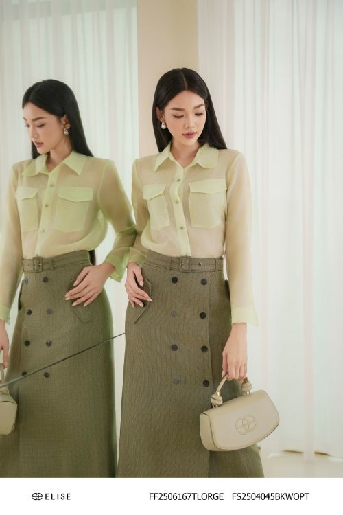 JUPE KẺ Ô NHỎ XẾP TÀ PHỐI ĐAI EO