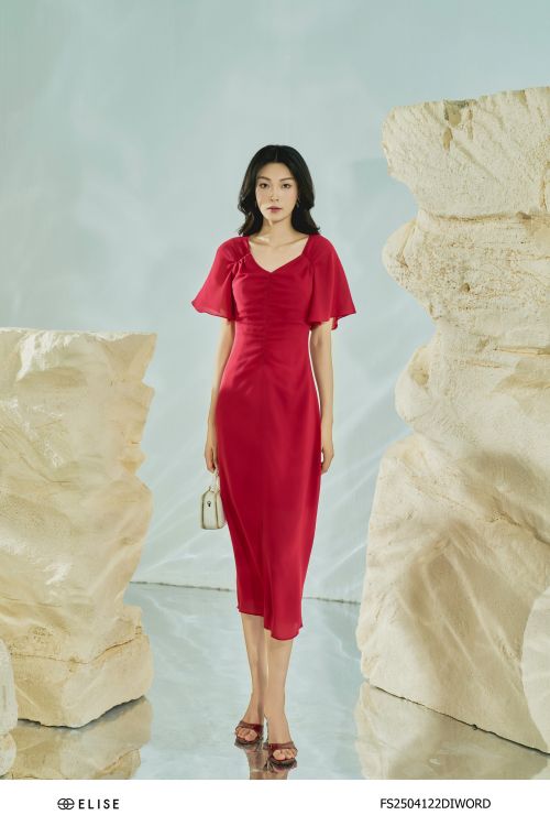 ĐẦM CÁT ĐỎ ĐẬM CỔ V NHÚN NGỰC