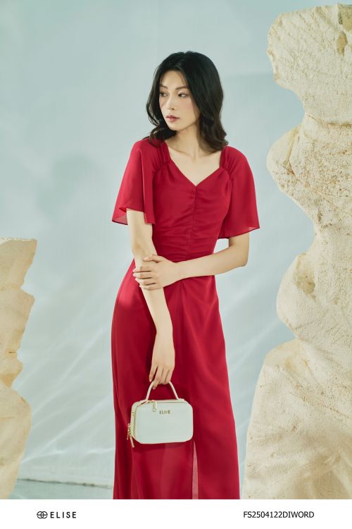 ĐẦM CÁT ĐỎ ĐẬM CỔ V NHÚN NGỰC