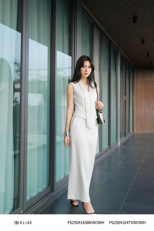JUPE DÀI SỢI TRẮNG TÚI CHÉO