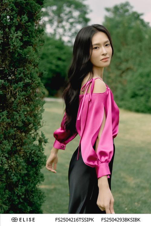 ÁO LỤA HỒNG SEN TRỄ VAI TAY XẺ