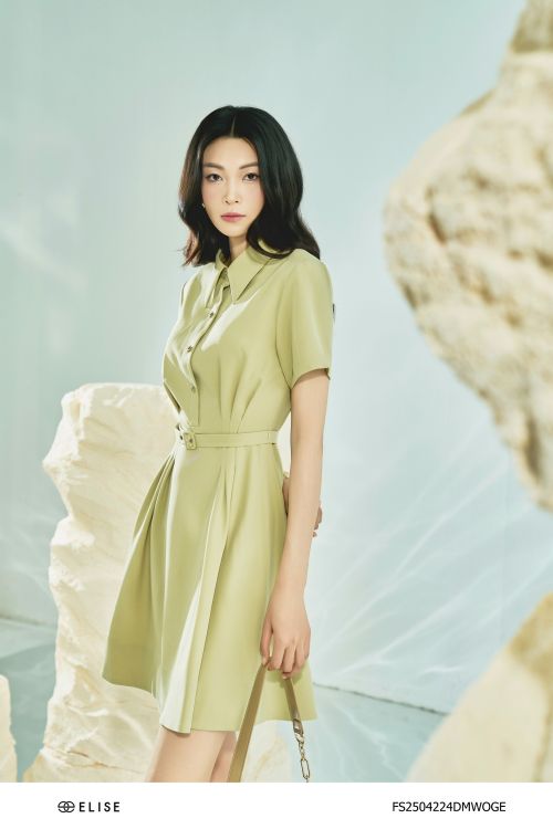 ĐẦM XANH CỐM NON XẾP LY EO