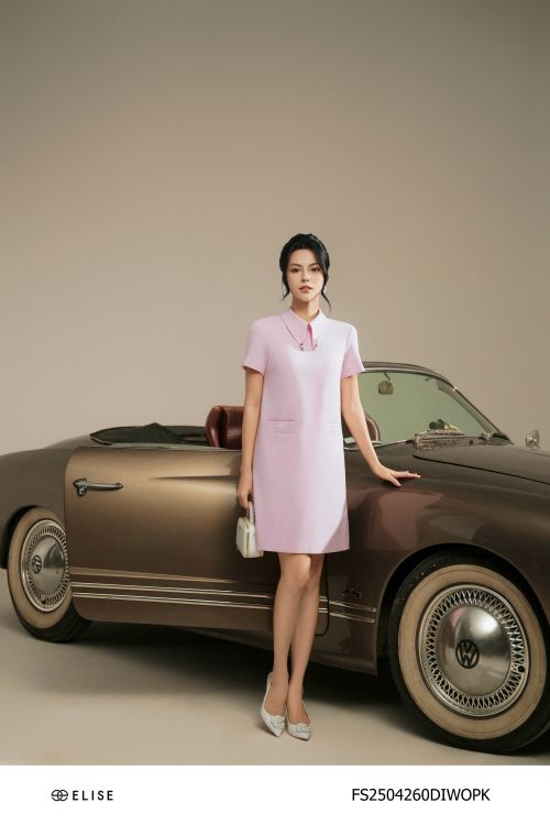ĐẦM SẠN SUÔNG HỒNG TÍM CỔ ĐÍNH ĐÁ
