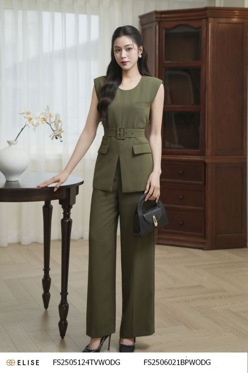 QUẦN SUÔNG XANH RÊU VÂN Ô TÚI CHÉO