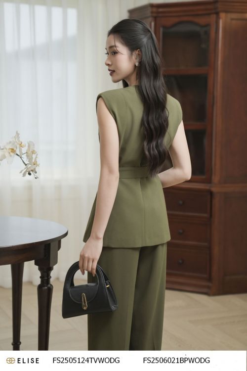ÁO GILE XANH RÊU VÂN Ô XẺ TRƯỚC