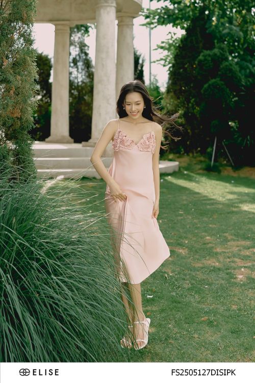 ĐẦM LỤA 2 DÂY XẾP HOA NGỰC