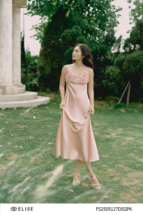 ĐẦM LỤA 2 DÂY XẾP HOA NGỰC