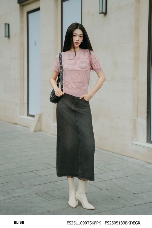 JUPE DENIM THÊU LOGO TÚI SAU