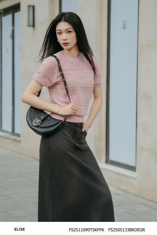 JUPE DENIM THÊU LOGO TÚI SAU