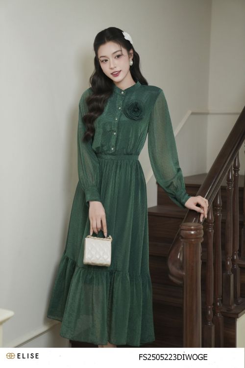 ĐẦM TƠ SỢI NỔI XANH LÁ THẪM
