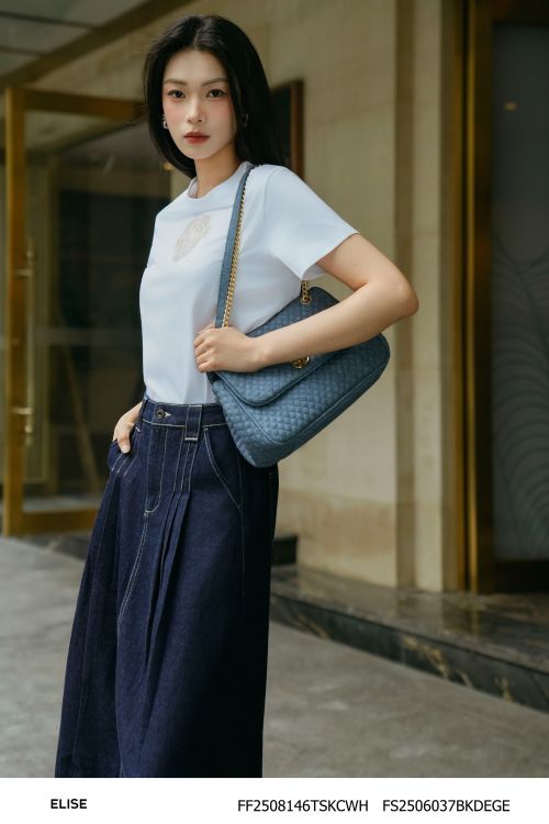 JUPE DENIM XANH CHÀM XẾP LY